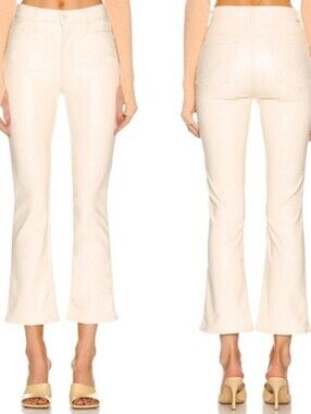Mother The Insider Ankle Faux Leather Pants Wax on Wax off White Size 24x27